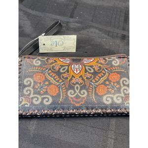 Ole Faux Leather‎ Wristlet Clutch Wallet Floral Print Zip Around New